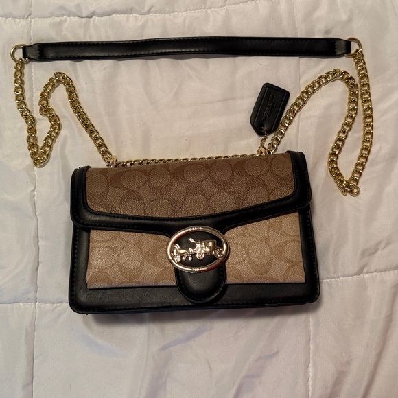Coach Boutique Handbags - Coach Boutique Dark Brown and Tan with Gold Chain Purse